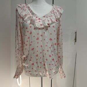 NWT Charter Club White Blouse with Pink Heart Pattern